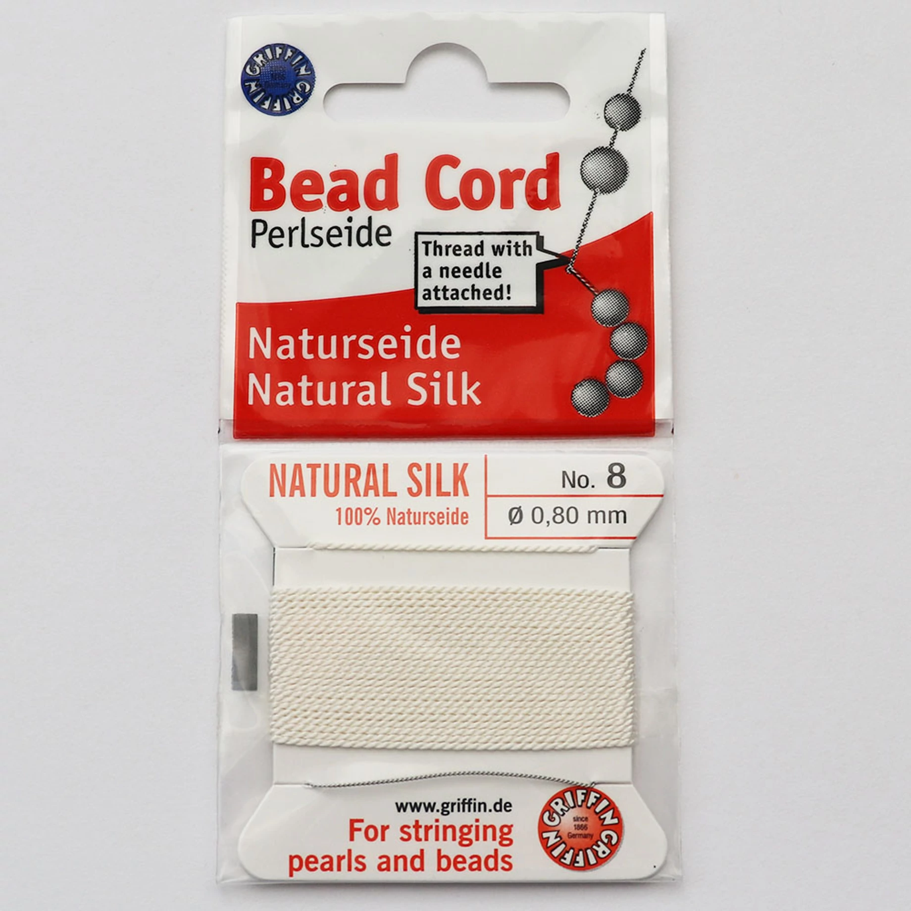 Bead Cord fűzőszál, selyem, 0,6 mm, fehér