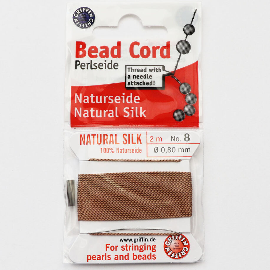 Bead Cord fűzőszál, selyem, 0,6 mm, bézs, barna